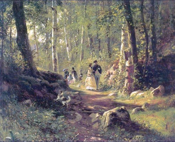 Walk in a Forest by Ivan Ivanovich Shishkin - Hand-Painted Oil Painting on Canvas on Sale