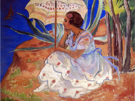 Young woman with Umbrella at St Maxime by Henri Lebasque - Hand-Painted Oil Painting on Canvas Supply