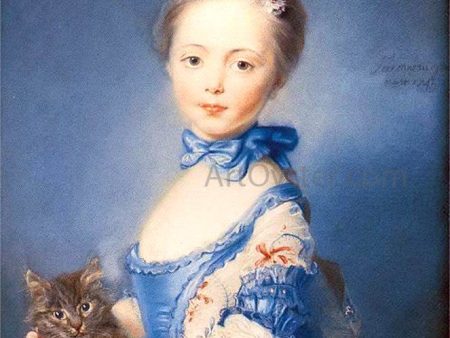 A Girl with a Kitten by Jean-Baptiste Perronneau - Hand-Painted Oil Painting on Canvas Supply