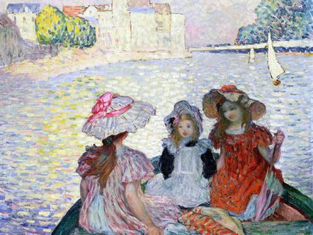 Three Girls in a Boat by Henri Lebasque - Hand-Painted Oil Painting on Canvas Hot on Sale