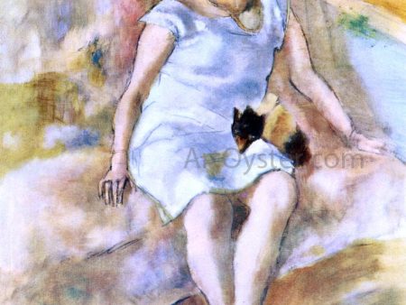 Young Woman with a Little Dog by Jules Pascin - Hand-Painted Oil Painting on Canvas Online Sale