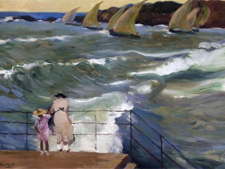 The Waves at San Sebastian by Joaquin Sorolla Y Bastida - Hand-Painted Oil Painting on Canvas Online now