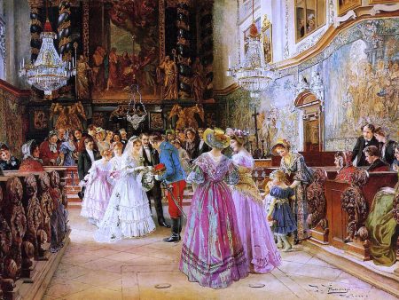 The Wedding by Johann Hamza - Hand-Painted Oil Painting on Canvas For Discount