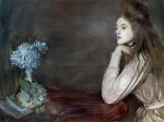 The Lioness with Blue Hydrangeas by Paul Cesar Helleu - Hand-Painted Oil Painting on Canvas Online Sale