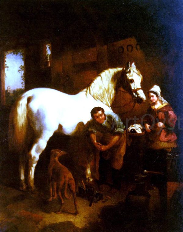 The Village Blacksmith by Sr. John Frederick Herring - Hand-Painted Oil Painting on Canvas For Discount