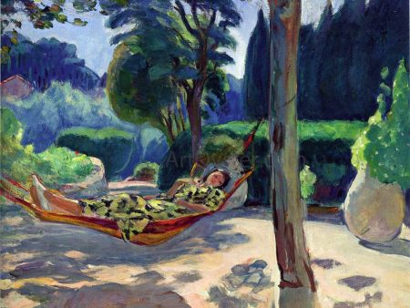 Young woman on a hammock by Henri Lebasque - Hand-Painted Oil Painting on Canvas For Sale