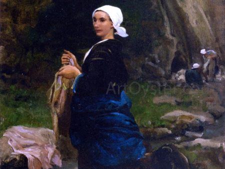 A Breton Laundress by Jules-Adolphe Breton - Hand-Painted Oil Painting on Canvas For Cheap