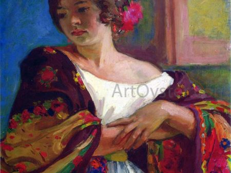 Young woman in a shawl by Henri Lebasque - Hand-Painted Oil Painting on Canvas Discount