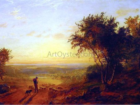 The Return Home: Landscape with Shepherd and Sheep by Jasper Francis Cropsey - Hand-Painted Oil Painting on Canvas Fashion