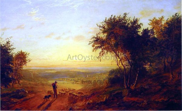 The Return Home: Landscape with Shepherd and Sheep by Jasper Francis Cropsey - Hand-Painted Oil Painting on Canvas Fashion