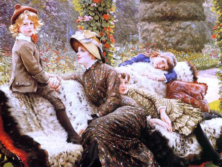 A Garden Bench by James Tissot - Hand-Painted Oil Painting on Canvas For Cheap