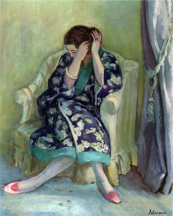 Woman adjuxting her hair by Henri Lebasque - Hand-Painted Oil Painting on Canvas Sale