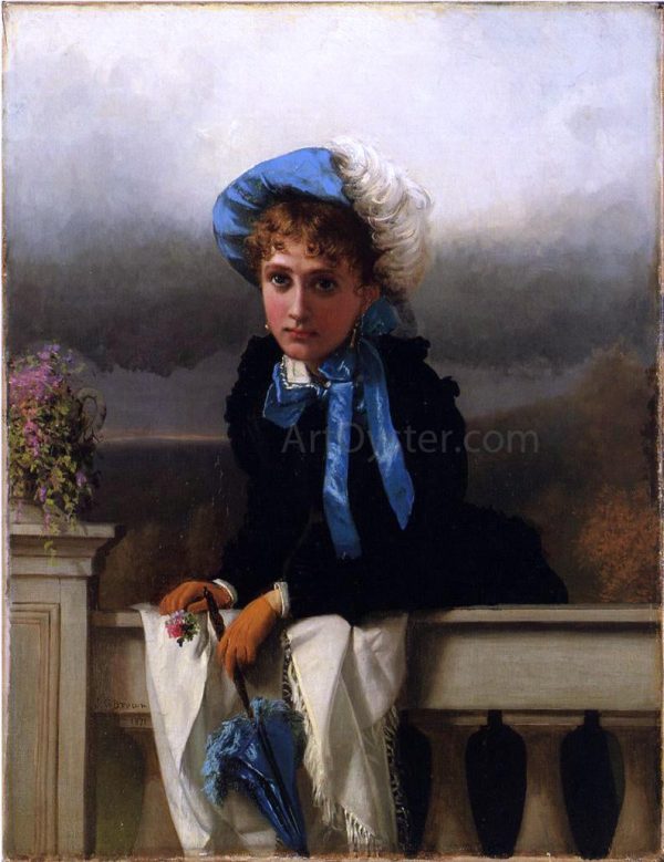 Waiting for Her Suiter by John George Brown - Hand-Painted Oil Painting on Canvas on Sale